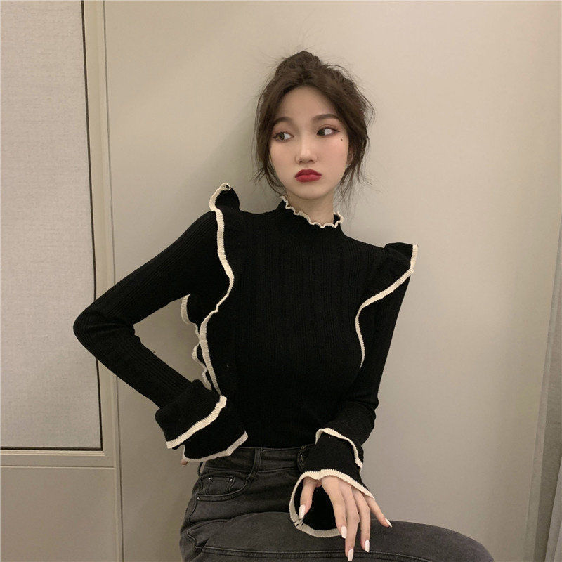 2021 Half Turtleneck Underlay Blouse for Women' Clothing Fall and Winter New Style Foreign Fashion Long Garnish Top IJ78, Black 
2021 Half Turtleneck Underlay Blouse for Women' Clothing Fall and Winter New Style Foreign Fashion Long Garnish Top IJ78, Black