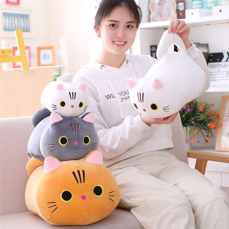 25~100cm Little Kitten Plush Toy Ultra Soft Stuffed Cat Plushie Grey Orange White Grey Comforting Kids Gift LJ201126