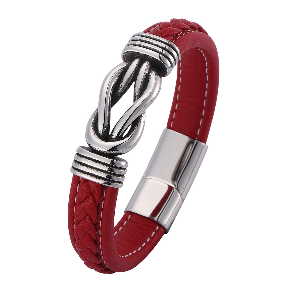 Hip Hop Mens Jewelry Stainless Steel Charm Magnetic Buckle Leather Bracelet for Gift