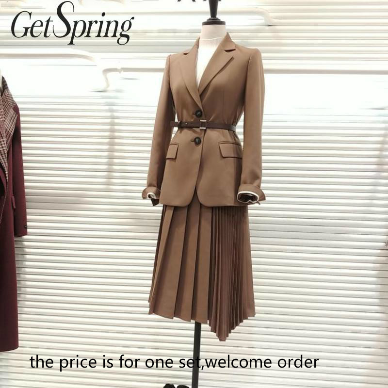 GETSPRING Coat Suit Coats Belt Split Blazers Jackets Camel Black All Match Vintage Summer Blazer Women 201114