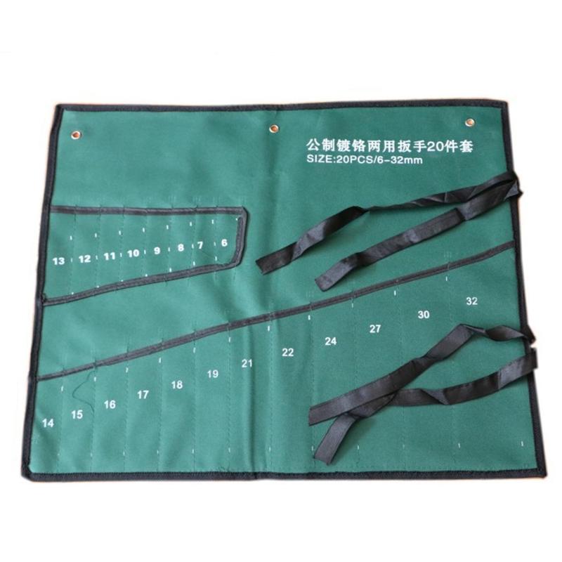 

Bundled canvas tool bag Pockets Double Opening Offset Ring Spanner Kit Case Tool Bag Spanner Wrench Roll Up Storage