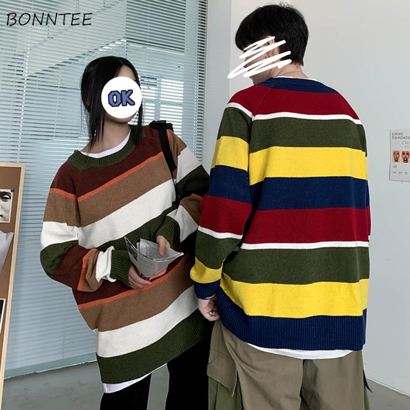 Men Pullovers Sweater Striped Paneled Loose Knitted Jumper Couple Slim Trendy Collage Male Sweaters Vintage Mens Clothing Retro, Yellow-striped 
Men Pullovers Sweater Striped Paneled Loose Knitted Jumper Couple Slim Trendy Collage Male Sweaters Vintage Mens Clothing Retro, Yellow-striped