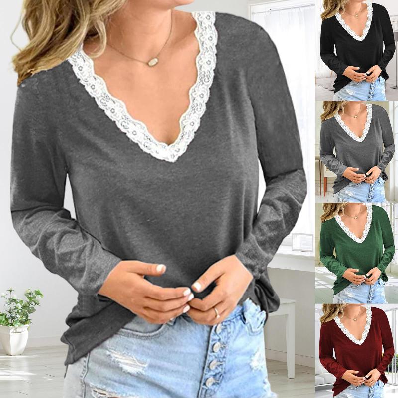 Women's T-Shirt Sexy Top Women Long Sleeve Loose T Shirt Summer Ladies Casual V-neck Tees Top Pure Color Lace Patchwork, White
Women's T-Shirt Sexy Top Women Long Sleeve Loose T Shirt Summer Ladies Casual V-neck Tees Top Pure Color Lace Patchwork, White