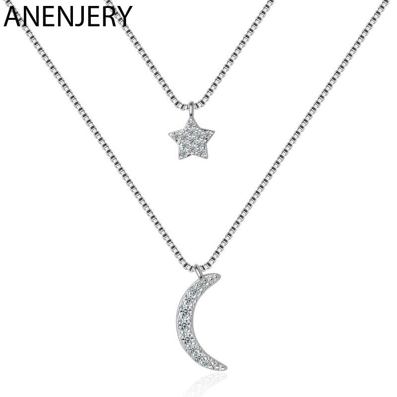 ANENJERY Double-layer Zircon Moon Star Silver Color Necklaces For Women Short Chain Choker Gift S-N389
ANENJERY Double-layer Zircon Moon Star Silver Color Necklaces For Women Short Chain Choker Gift S-N389