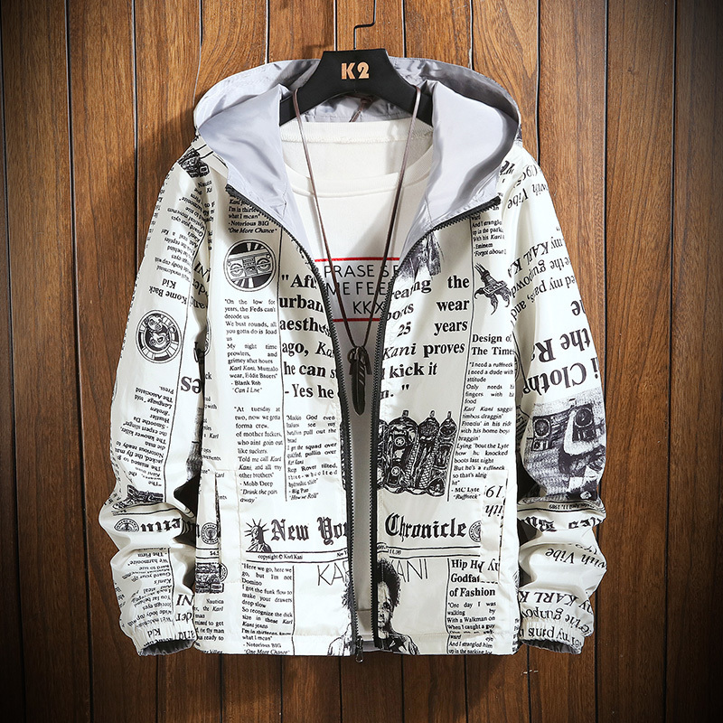 Spring Autumn Thin Windbreaker Jacket Mens Reversible Letter print street couple Jacket Coat Young Male Hooded bomber Outwear T200117