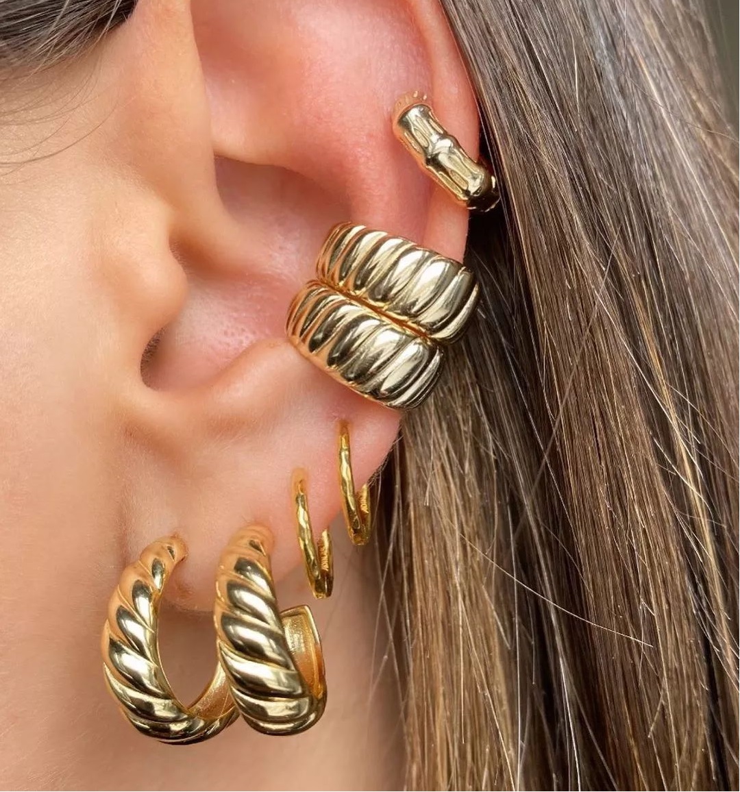 Gold Color Geometric Simple European Women Jewelry Gold Color Fashion Twinst Hoop Earrings Minimal Delicate Mini Hoop Open Earring