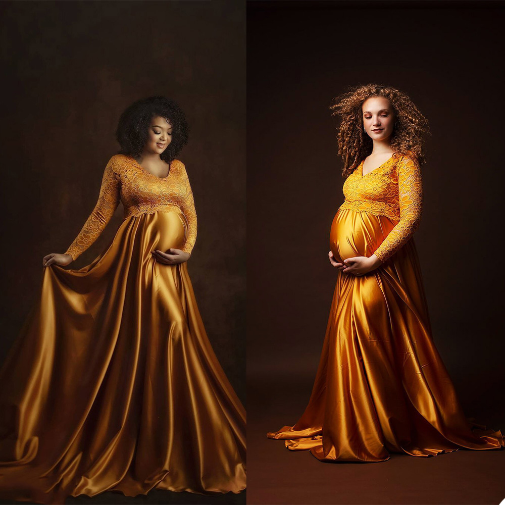 Cheap Gold Lace Ladies Robes Nightgowns Photoshoot Women Sleepwear Bathrobe Satin Appliques Custom Made Prom Party Dress