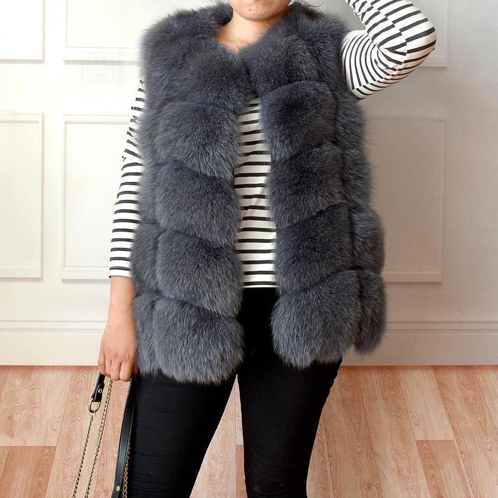 New Women's Winter Real Fur Coat High Quality Natural Fox Fur Vest Fashion Warm Sleeveless Dark buckle jacket 201103