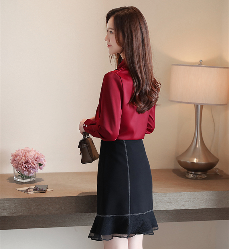 Autumn Korean Fashion Silk Satin Solid Womens Tops and Blouses Plus Size XXL Pink Long Sleeve Women Shirts T200502