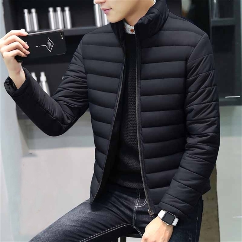 Fashion men's down coat thickened warm youth winter cotton coat casual solid color stand collar gray goose down jacket parka 201223
