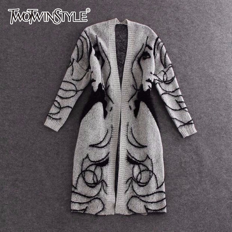 TWOTWINSTYLE Knitted Long Sweater Trench Coat Women Autumn Winter Big Size Cardigan Batwing Sleeve Female Jumper Cardigan 201128, Gray sweater
TWOTWINSTYLE Knitted Long Sweater Trench Coat Women Autumn Winter Big Size Cardigan Batwing Sleeve Female Jumper Cardigan 201128, Gray sweater