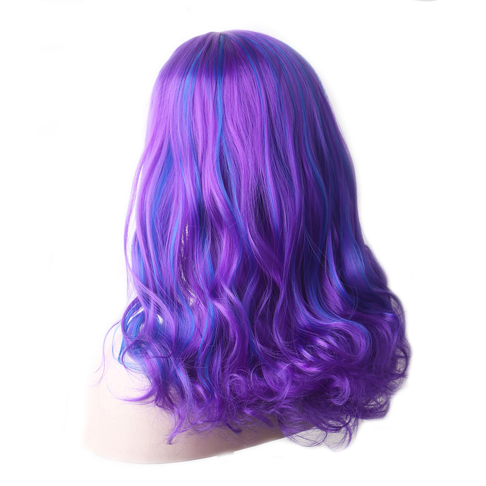 Midlle Hairline Natural Wig WoodFestival Purple Synthetic Hair Cosplay Wigs Women Ombre Wavy Colored Blue Medium Length