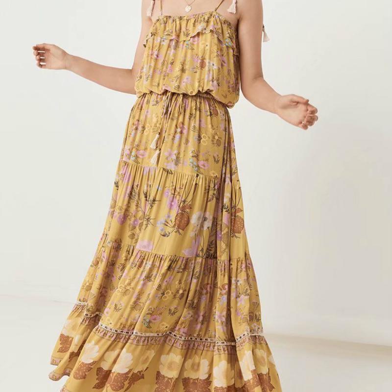 Boho Summer Vintage Floral Print tassel Midi Strap Dress Women 2020 Fashion drawstring Beach Dresses Vestidos, Pink
Boho Summer Vintage Floral Print tassel Midi Strap Dress Women 2020 Fashion drawstring Beach Dresses Vestidos, Pink