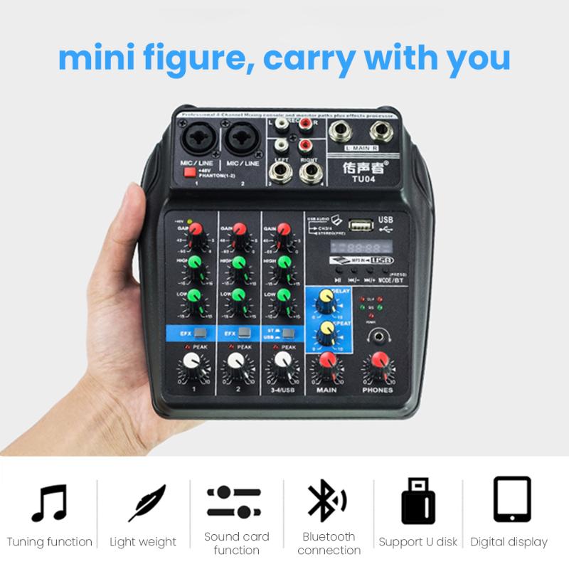 

EU/US Plug Professional External Sound Card 4 Channels DJ Sound Mixing Console Audio Interface Audio Mixer 48V Phantom Power