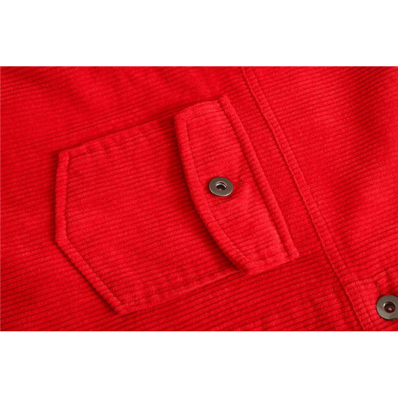 Evfer Stylish Ladies Za Red Corduroy Long Jackets Oversize Women Fashion Long Sleeve Loose Outwear Coats Girls Shirt Jacket Chic 201026