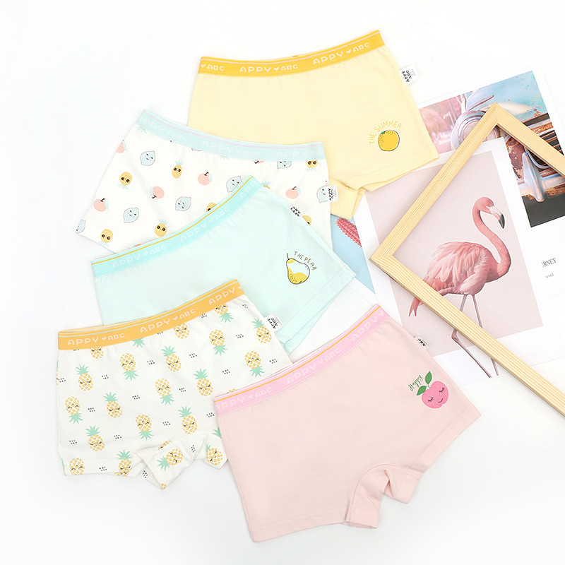 5 Pcs/lot Girls Panties Pear Teenage Physiological Period Underwear Cute Fruit Shorts Cotton Kids Girls Underpants Baby Clothes Y0126