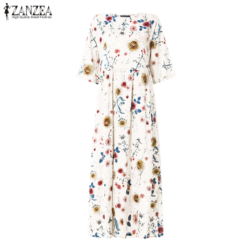 ZANZEA Women Bohemian Dress Fashion Summer Sundress Ladies Casual Daily Vestidos Long Maxi Dresses Beach Party Robe Femme T200620