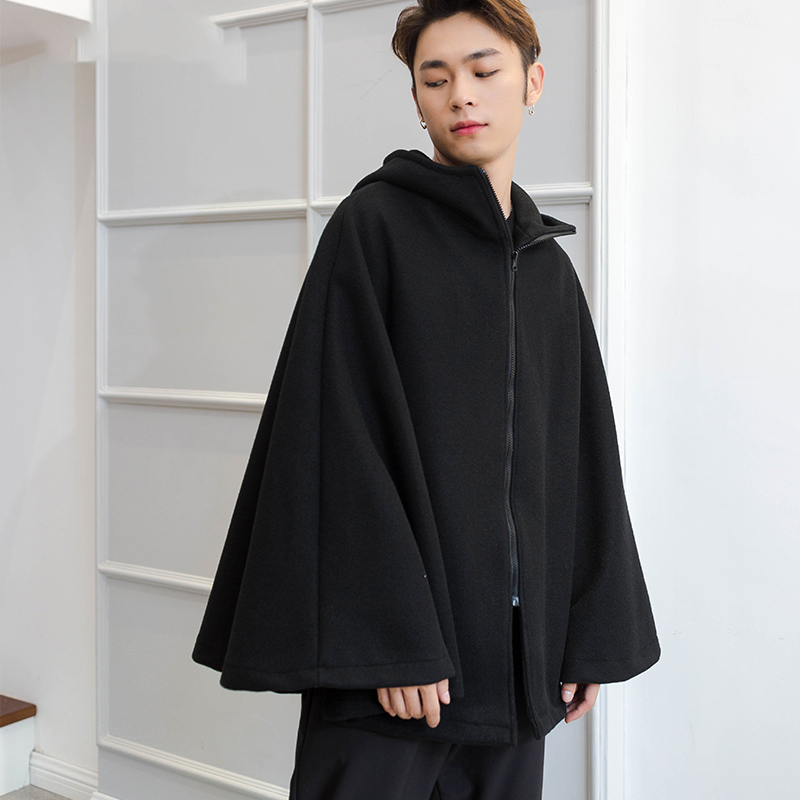 M-4XL woolen cape coat men's bat-type autumn and winter hooded coat men's hoodie coat men's woolen cape cape 201222