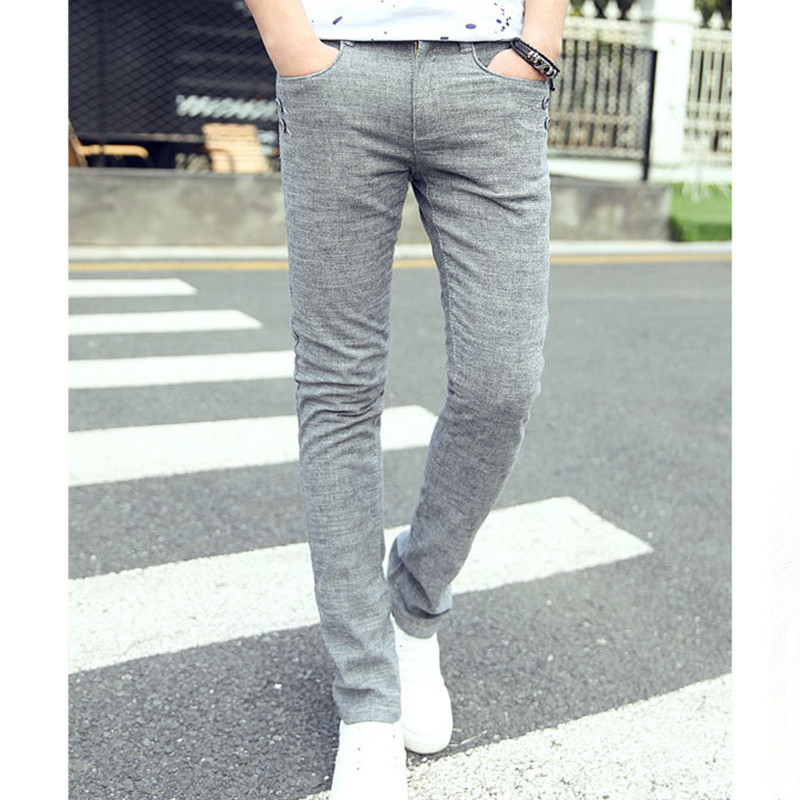 Summer Fashion Cotton linen pants men spring summer solid color full length slim fit low waist mens casual trousers 201118