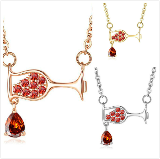 Women Necklace New Water Drop Wine Glass Necklace Fashionable Simple Shiny Zircon Cup Pendant necklaces for Women Party Gift druzy jewelry