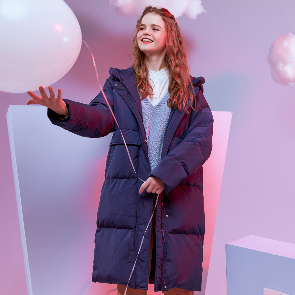 Metersbonwe New Long Warm Down Coats Over the knee Women Winter Warm 80% Gray Duck Down Hooded Female Coat Winter trend Outwear LJ201127