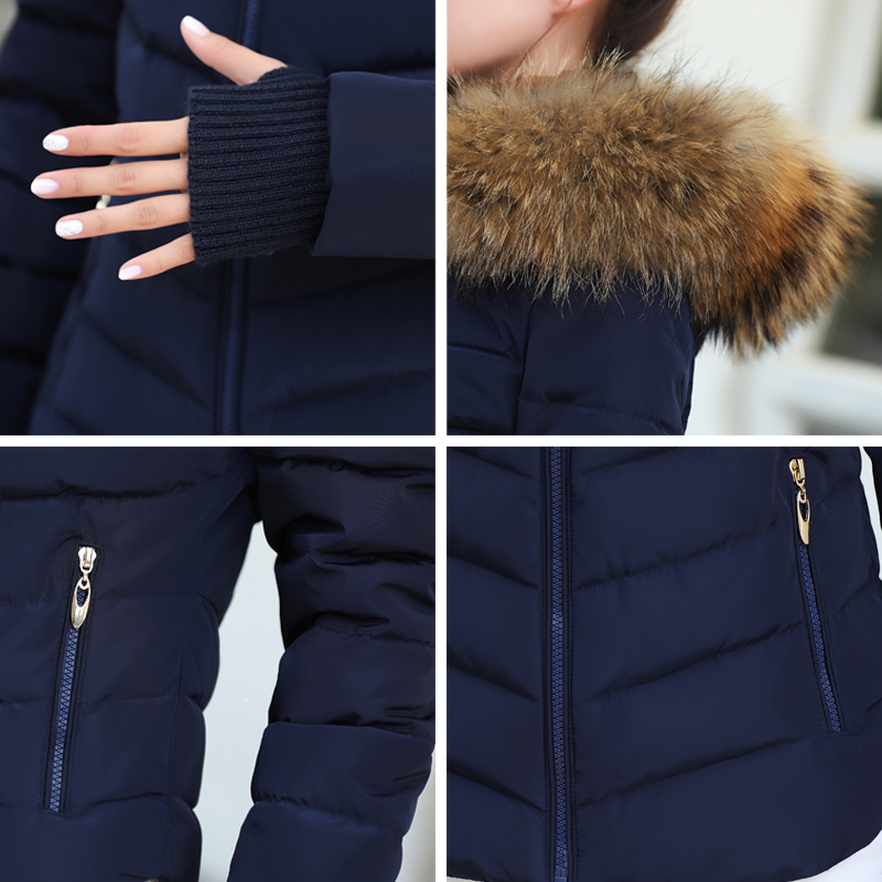 Female Warm Winter Jacket 2019 Fashion Women Hooded Fur Collar Down Cotton Coat Solid Color Slim Large Size Female Coat T200319