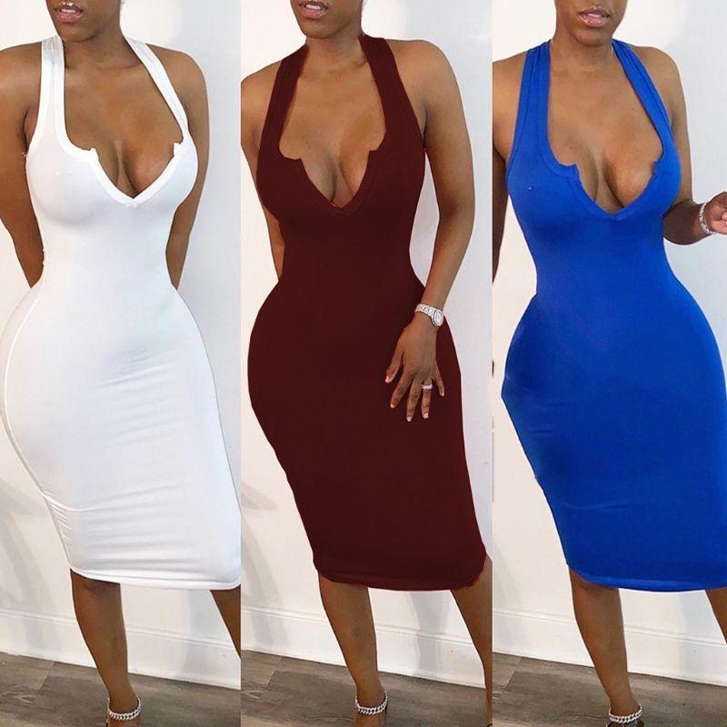 Women Sleeveless Sexy V-Neck Bodycon Midi Dress Solid Color Knee Length Clubwear1, Blue
Women Sleeveless Sexy V-Neck Bodycon Midi Dress Solid Color Knee Length Clubwear1, Blue