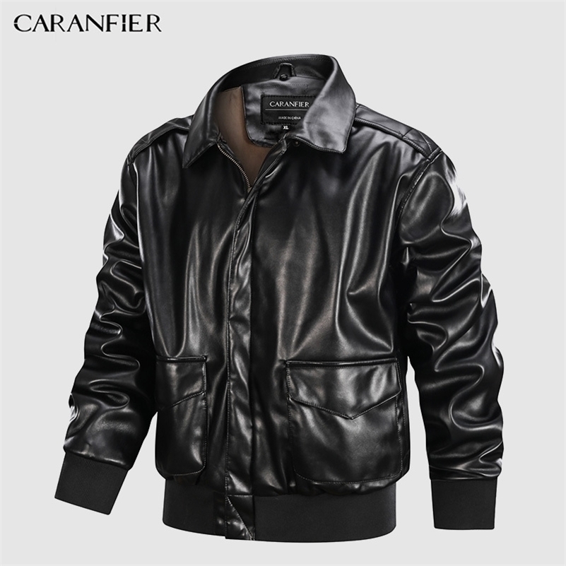 CARANFIER Mens Leather Jacket Fur Coat Men Winter Biker Jackets Thicken Turn-down Collar Outerwear Classic EU SIZE DropShipping 201114