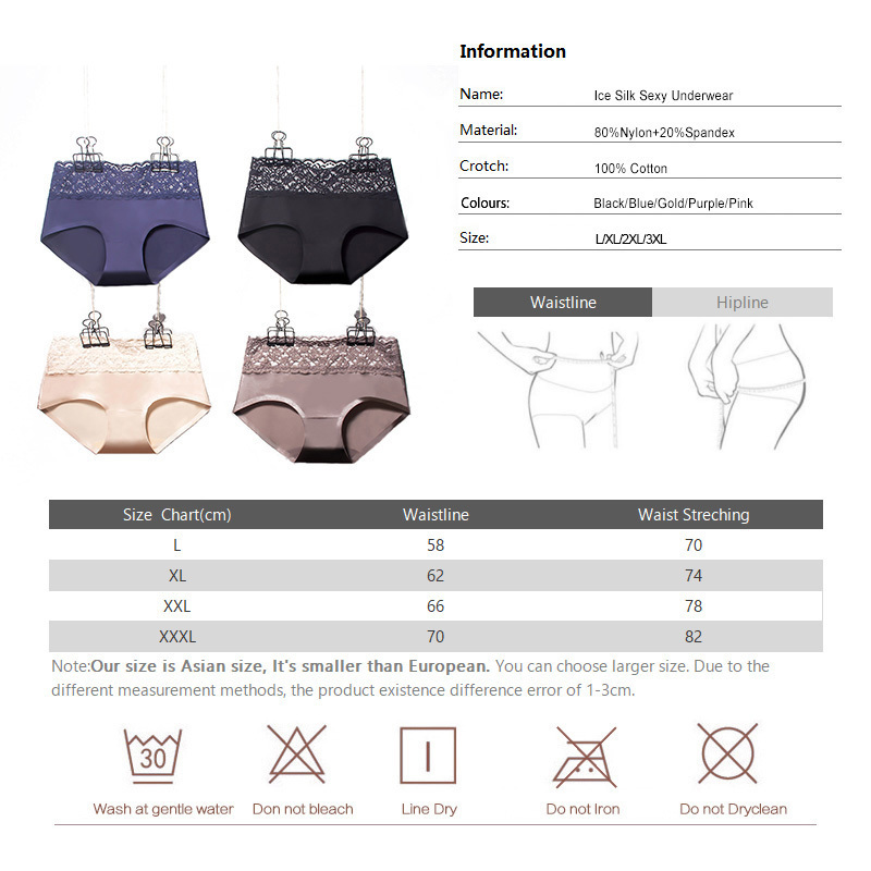 DULASI Sexy Silk Panties Women Underwear Seamless Lace Cotton Mid-Rise Cute Briefs For Girls Ladies Bikini Erotic Panty 4pcs/lot 201112