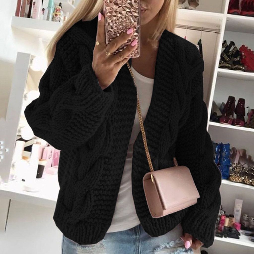 Women Knit Cardigans Sweater Jacket Winter Casual Pocket Cardigan Long Sleeve Sweater Loose Female Sweater Coat Outwear #40 201019