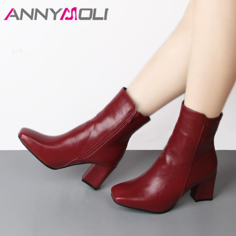 ANNYMOLI Thick High Heel Boots Square Toe Winter Boots Women Ankle Zipper Ladies Autumn Shoes White Black Red Size 33-43
ANNYMOLI Thick High Heel Boots Square Toe Winter Boots Women Ankle Zipper Ladies Autumn Shoes White Black Red Size 33-43