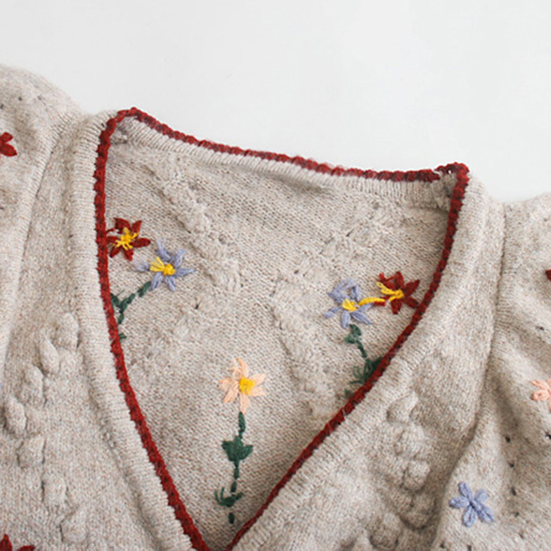 Vintage Stylish Floral Ruffle Embroidered Cardigan Sweater Women Fashion Spring And Autumn Warm Suterwear Casual Tops 201224