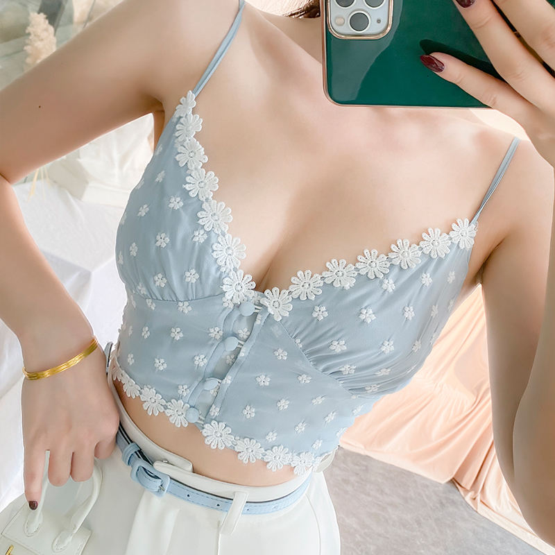 2021 New French Vintage Small Flower Embroidered Spaghetti Straps with Low-v Sexy Short-t-shirt Ladies Thin Single 4K7Z, Sky blue.
2021 New French Vintage Small Flower Embroidered Spaghetti Straps with Low-v Sexy Short-t-shirt Ladies Thin Single 4K7Z, Sky blue.