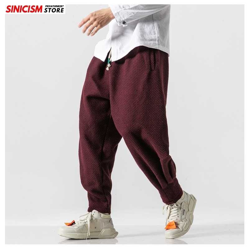 Sinicism Store Men Winter Thicken Wool Harem Pants Men's Chinese Style Warm Oversize Trousers Male Japan Casual Plaid Pant 201110
