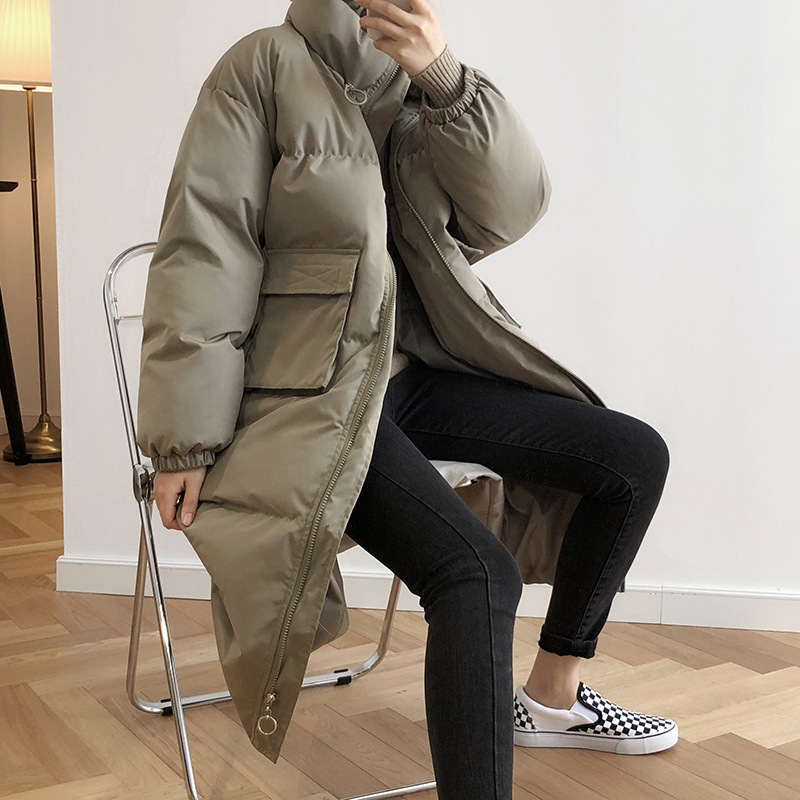 Womens Oversize Over The Knee Long Warm Coat Winter Flower Corsage Collar CottonPadded Jacket Down Cotton Coat 201027