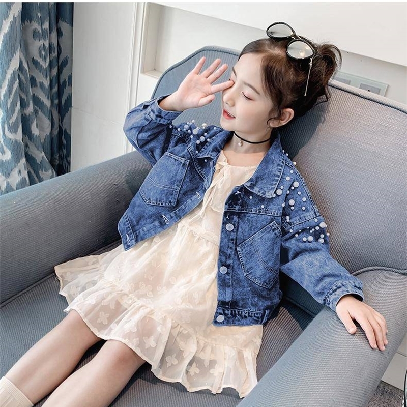 Baby Girl Denim Jackets Children's Clothing Autumn New Big Girls Beading Casual Jackets Toddler Outwear Kids Cowboy Coats 201106