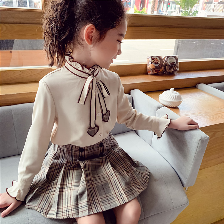 Spring Baby Girls Blouses Kids Bowknot Collar Cotton Shirt Teen Long Sleeve Tops Teenager Blouse 4 5 6 7 8 9 10 14Years 220228