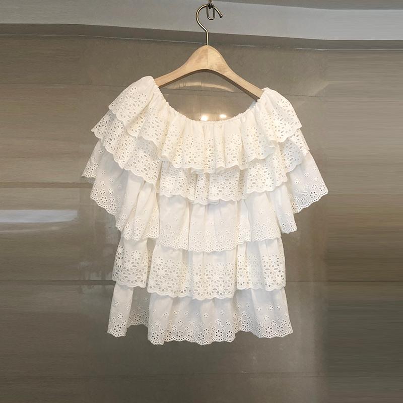 Hollow Out Lace Blouse Women Slash Neck Multi-layer Sexy Korean Summer Shirts Cold Shoulder Cake Lace Tops Short Sleeve A730, Blue
Hollow Out Lace Blouse Women Slash Neck Multi-layer Sexy Korean Summer Shirts Cold Shoulder Cake Lace Tops Short Sleeve A730, Blue