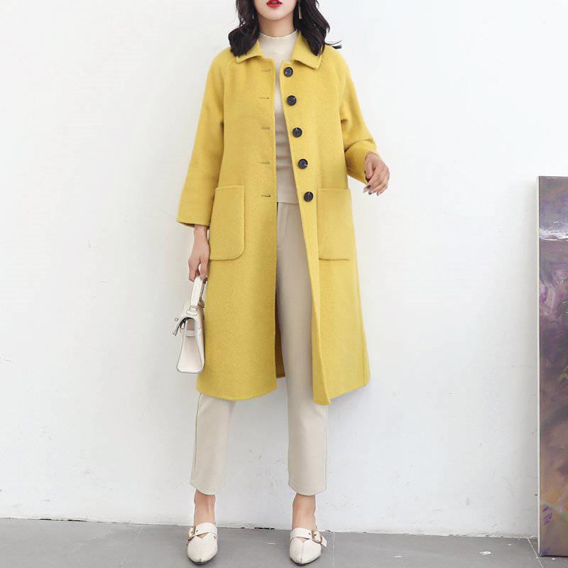 2020 Autumn Winter Women Fashion Doll Collar Slim Long Wool Coat Female Outerwear Double-faced Woolen Coats Manteau Femme R37, Huang se
2020 Autumn Winter Women Fashion Doll Collar Slim Long Wool Coat Female Outerwear Double-faced Woolen Coats Manteau Femme R37, Huang se