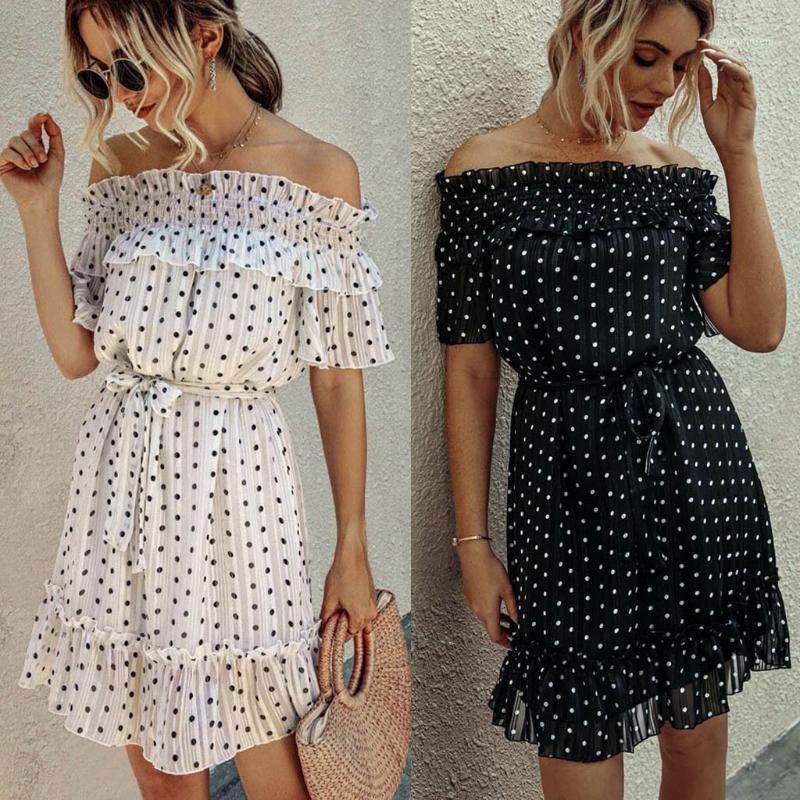 Summer Beach dress elegant ruffled One shoulder dress Fashion Casual Womens Off Shoulder Polka Dot Printed Short Sleeve1, White
Summer Beach dress elegant ruffled One shoulder dress Fashion Casual Womens Off Shoulder Polka Dot Printed Short Sleeve1, White