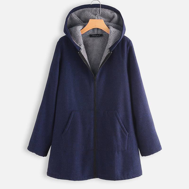ZANZEA Women Autumn Hooded Long Sleeve Fleece Thick Coat Winter Outwear Casual Hoodies Jackets Vintage Zipper Coats Plus Size T200114