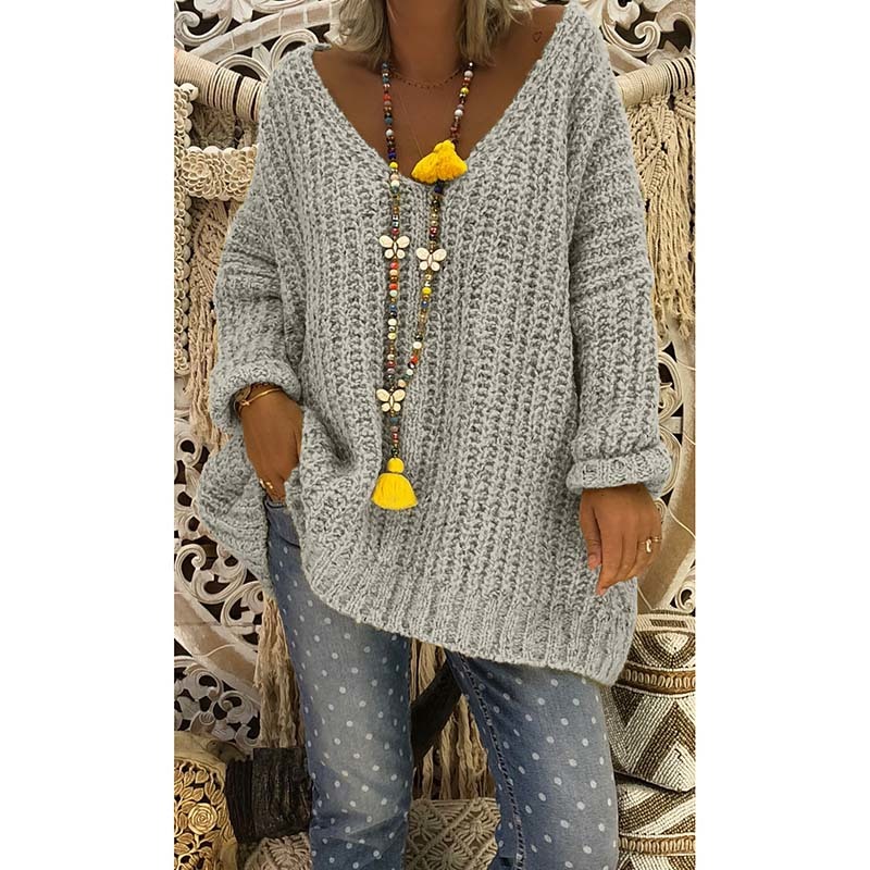 Umeko Fashion 5XL Plus Size Loose Oversized Autumn Winter V-Neck Long-sleeved Knitting Sweater Women Casual Lady Tops for Women 201223