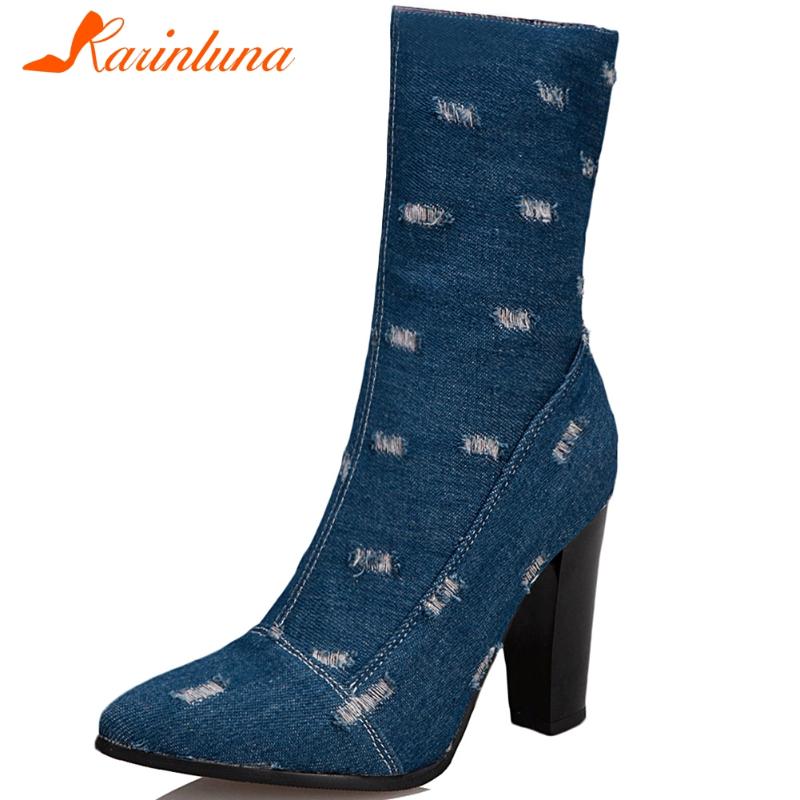 High Quality Shoes Women Hot Sale Plus Size 33-50 Denim Pointed Toe Spike Heels Ankel Zip Boots Fashion Footwear, Dark blue
High Quality Shoes Women Hot Sale Plus Size 33-50 Denim Pointed Toe Spike Heels Ankel Zip Boots Fashion Footwear, Dark blue