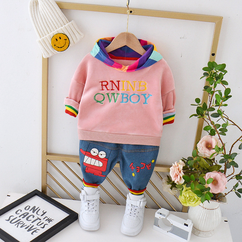 Autumn Winter New Baby Clothes Children Boy Girl Plus Velvet Tthick Cotton Hoodies Pants 2Pcs Set Toddler Kid Casual ClothingX1019