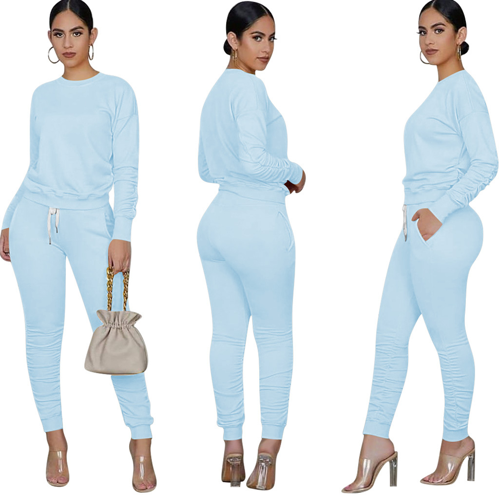 Pants Spot 2023 European American spring and autumn fashion casual street long-sleeved solid color suit