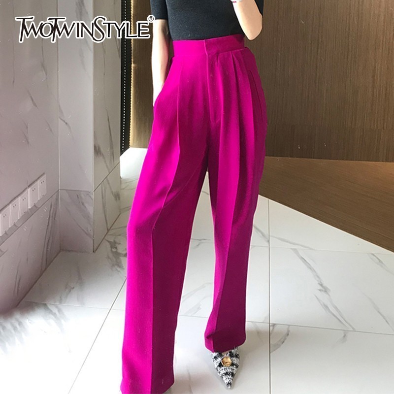 TWOTWINSTYLE Trouser For Women High Waist Causal Loose Wide Leg Pants Female Autumn Korean Fashion Elegant Tide 201109