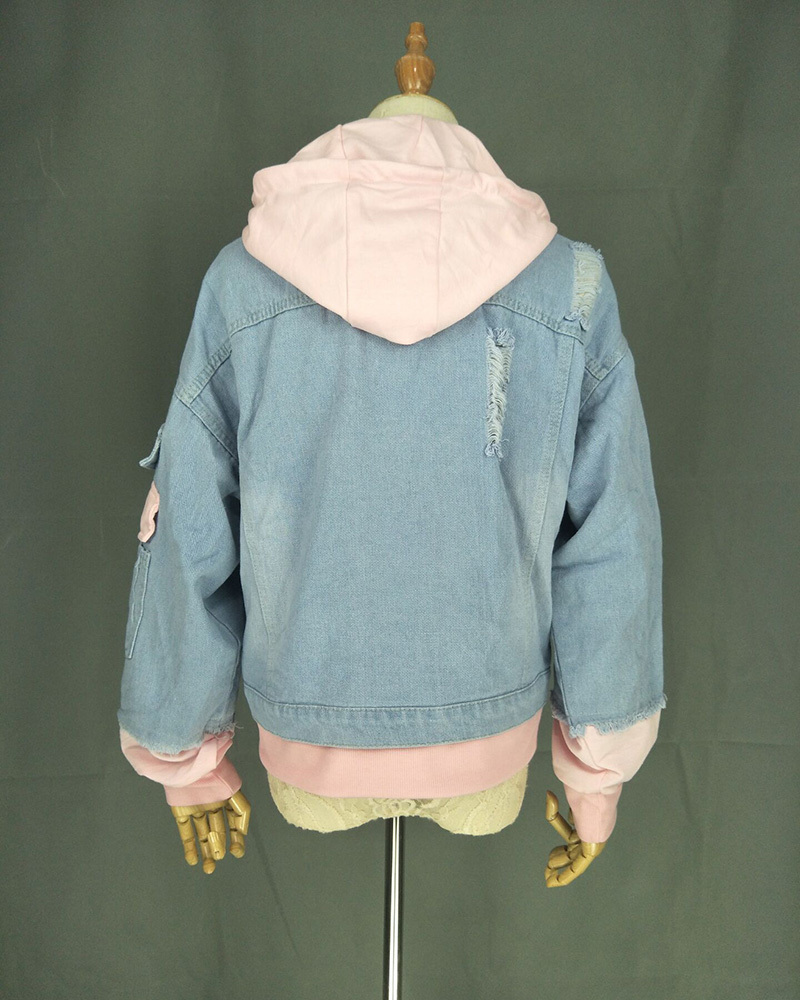 Spring Hooded Denim Jacket For Women Casual BF Jeans Jacket Holes Vintage Harajuku Coat Female loose Streetwear Basic Coats 201023
