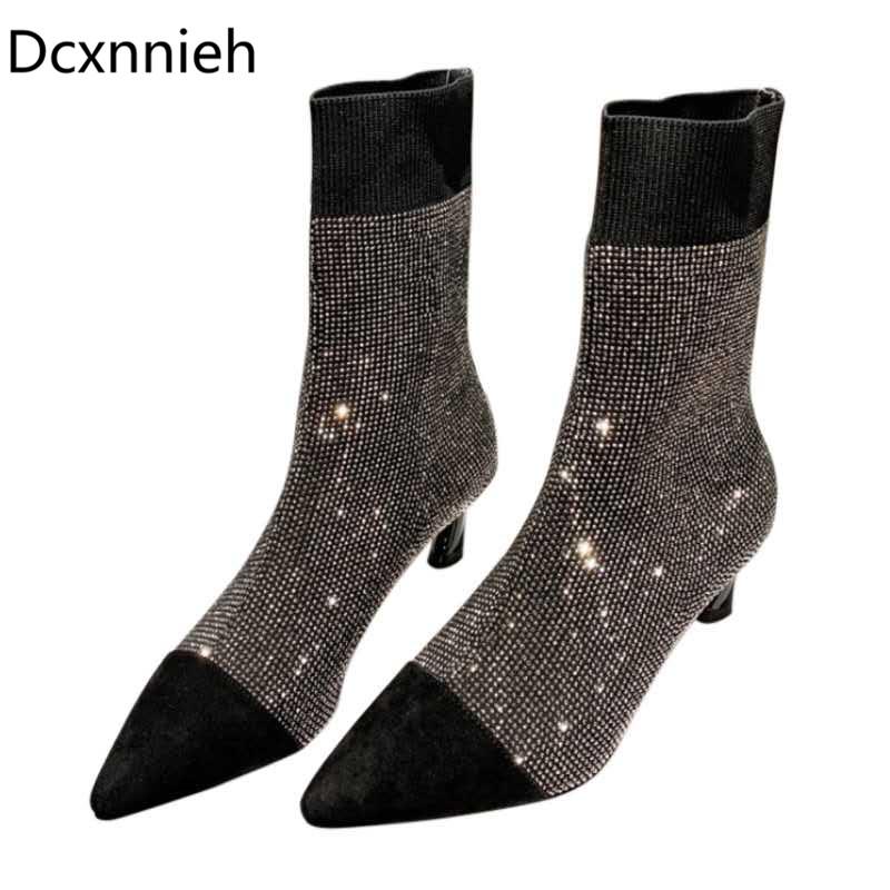 Rhinestone Glittering Knit Ankle Boots Women Stretch Sock Boots Ladies Crystal Bling Short Kitten Heels Party Shoes Woman, Silver
Rhinestone Glittering Knit Ankle Boots Women Stretch Sock Boots Ladies Crystal Bling Short Kitten Heels Party Shoes Woman, Silver