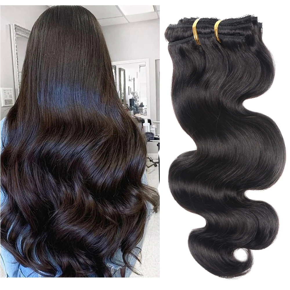 Clip In Hair Extensions Human Hair Brazilian Body Wave 8 Pcs/Set Natural Black Color 8-26 Inch 120G