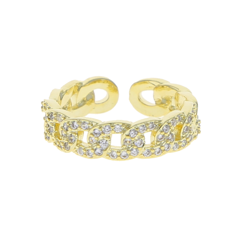 High Quality Micro paved cz Cuban Chain Rings with Gold color open band wedding ring for women lady adjustable finger band ring